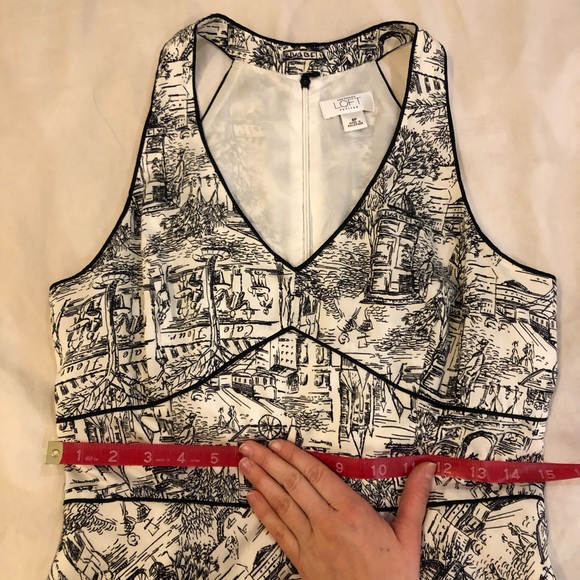 Ann Taylor LOFT Sz 8P Paris Cafe Print structured knee length a line Dress - Picture 5 of 7